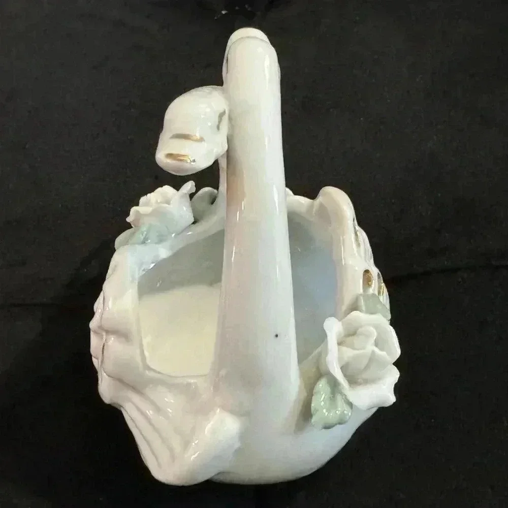 Vintage Swan Basket Cottagecore Ceramic Decor Grannycore Trinket 90’s Birds - Picture 5 of 11
